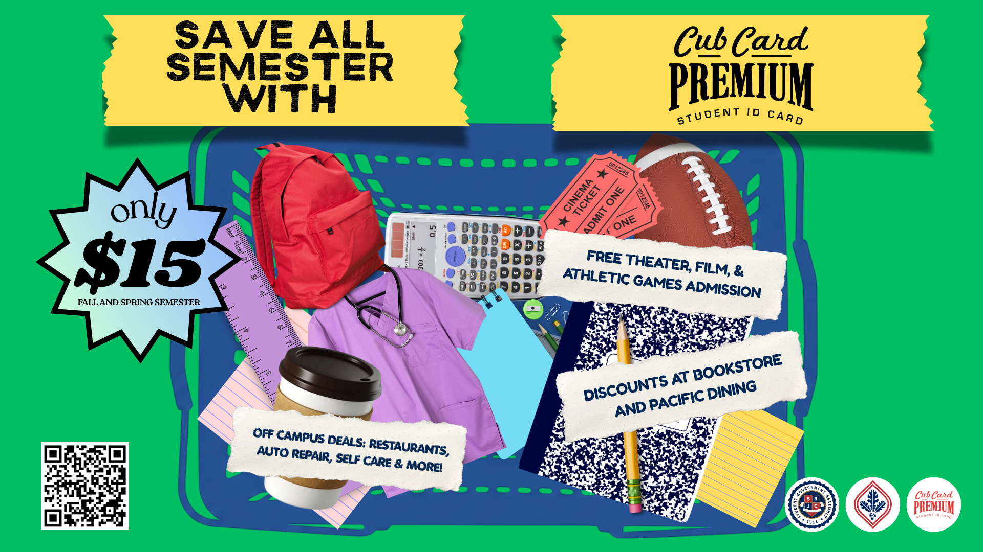 Fall CubCard Premium - Save all semester on free theatre ticket, home athletic games, cinema series. 10% off Pacific Dining and bookstore supplies