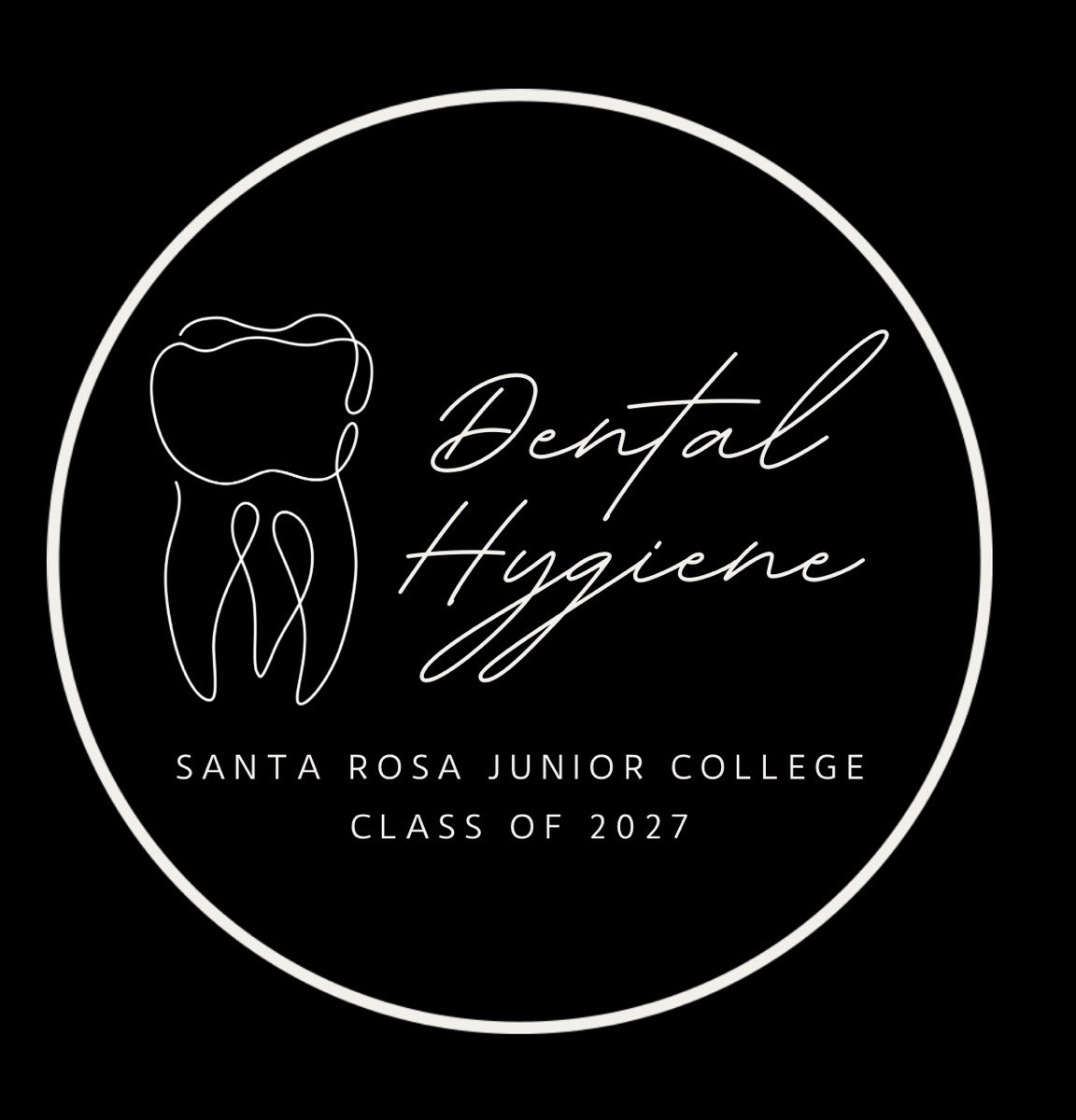 Dental Hygiene Club Logo picturing an abstract drawing of a tooth with text that reads: Dental Hygiene Santa Rosa Junior College Class of 2027