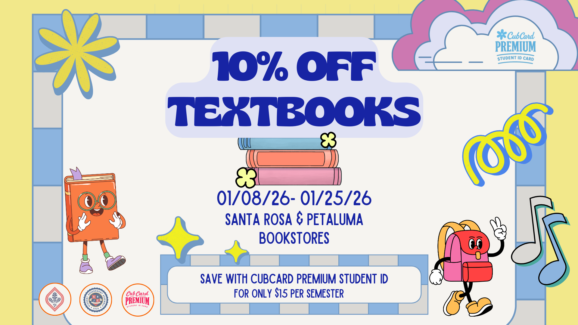 CubCard Premium Spring Bookstore Discount flyer 10% off textbooks & supplies 01/08-01/25
